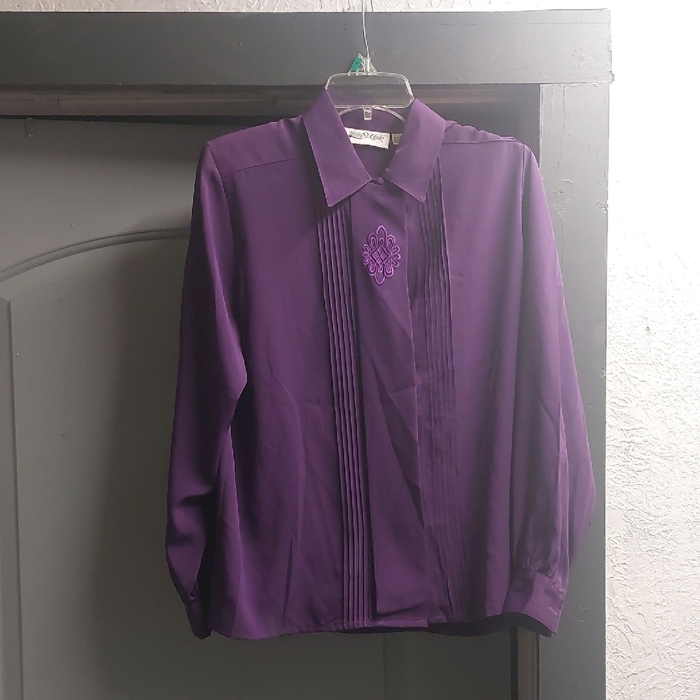 Yves St. Clair Deep Purple Blouse with Embroidery.Purple
